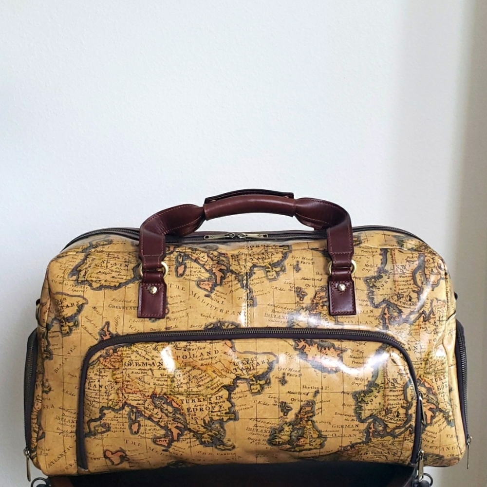 Patricia Nash Mandara Leather Overnighter Weekender European Map